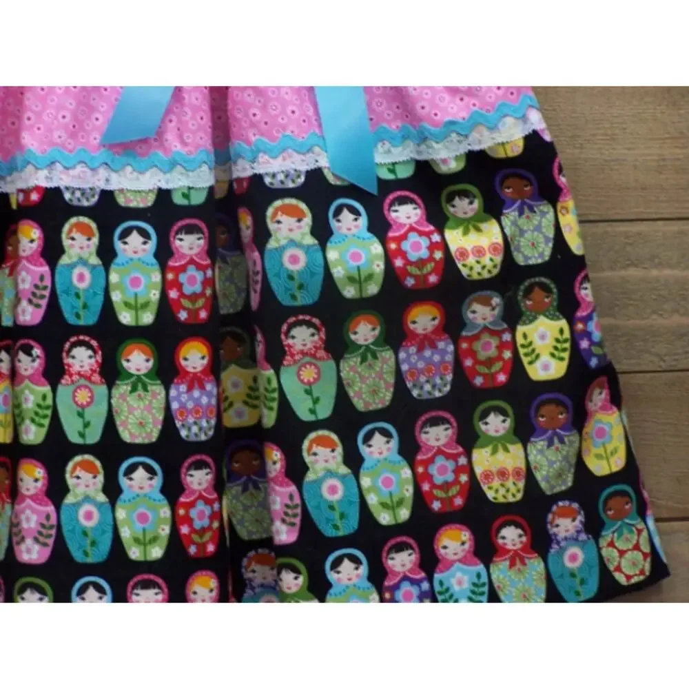 Girls Pink 1950s Style Cotton Dress Babushka Fabric Print Size 5